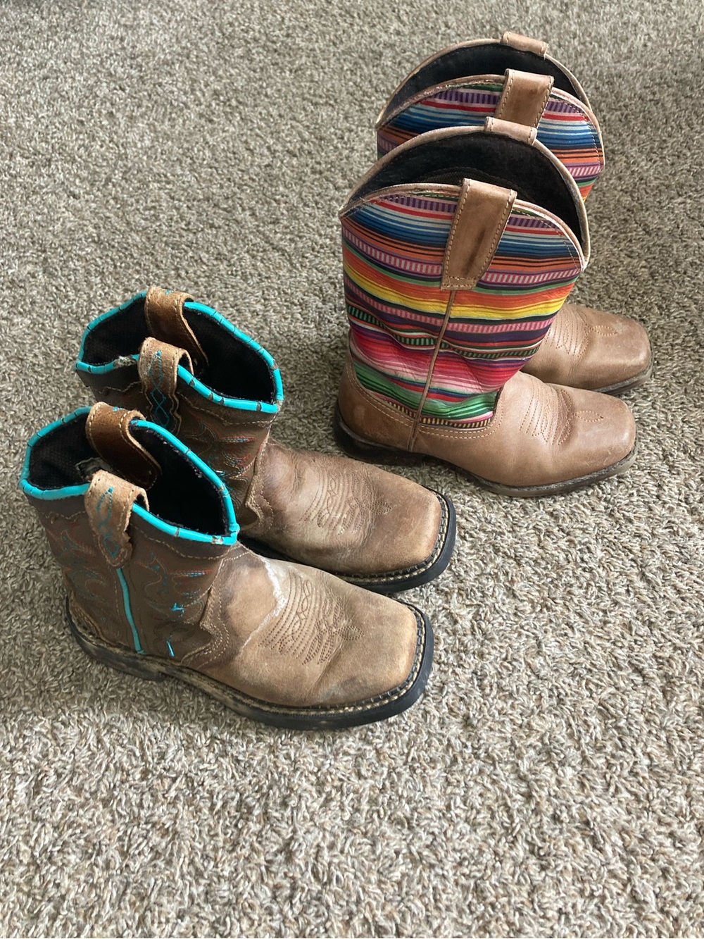 Girls Brown Leather Cowboy Boot Lot In Good And Play Condition